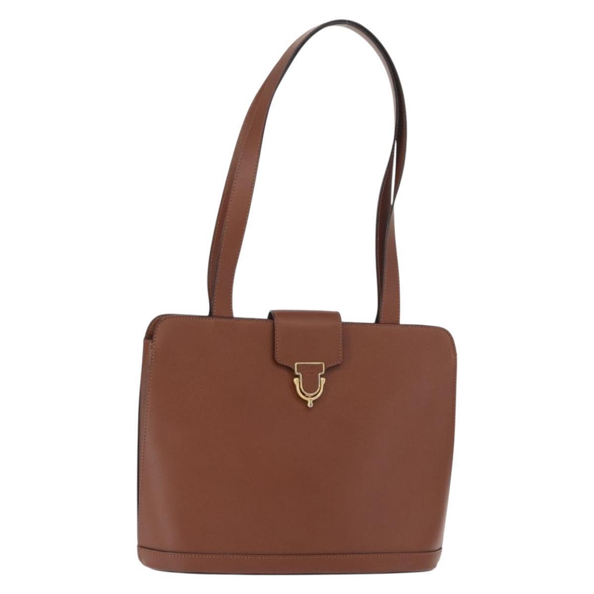 Celine Shoulder Bag Leather Brown Gold Auth Bs31024